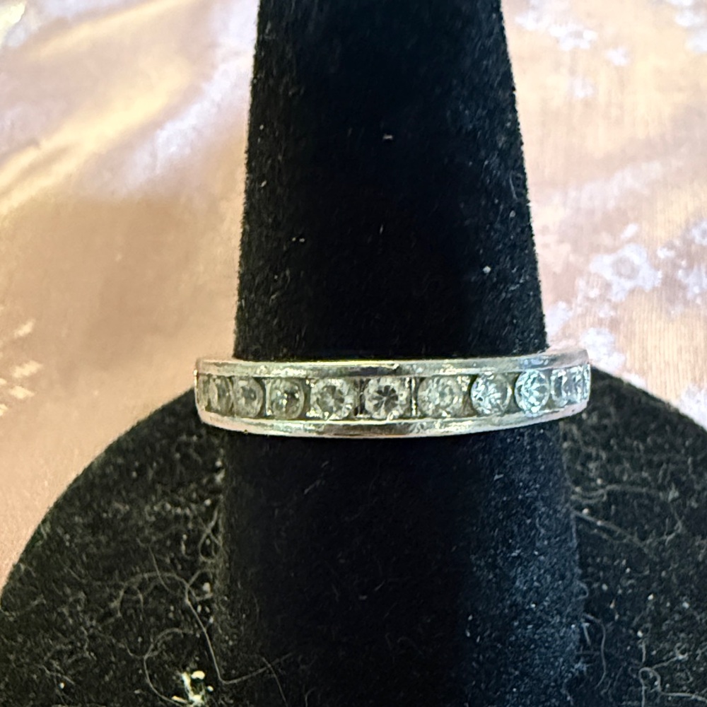 Elegant CZ and Sterling Silver Band Ring